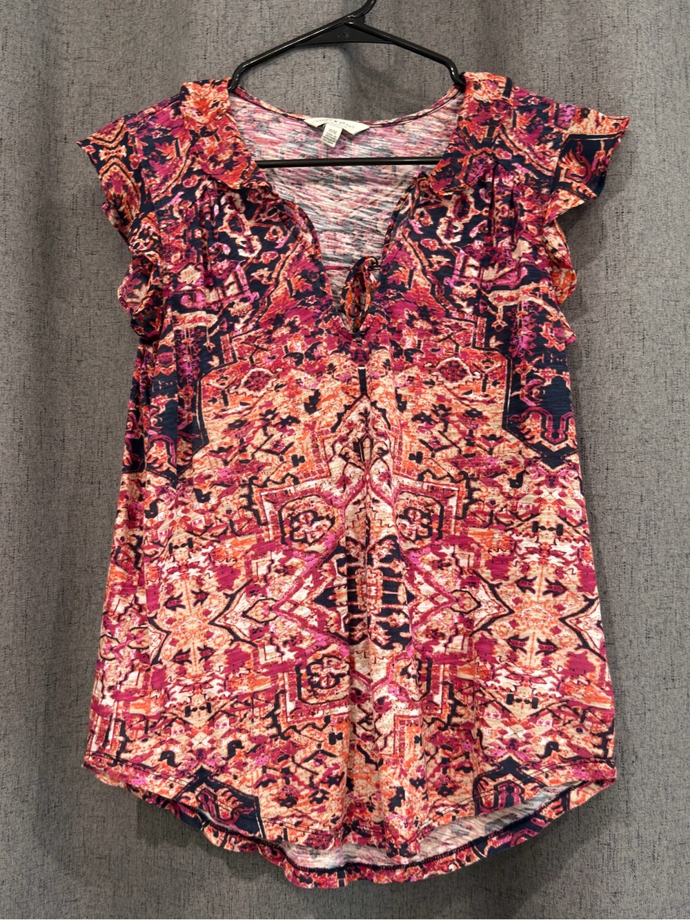 Lucky Brand Pink Multi-Print Cap Slleeve Top sz M